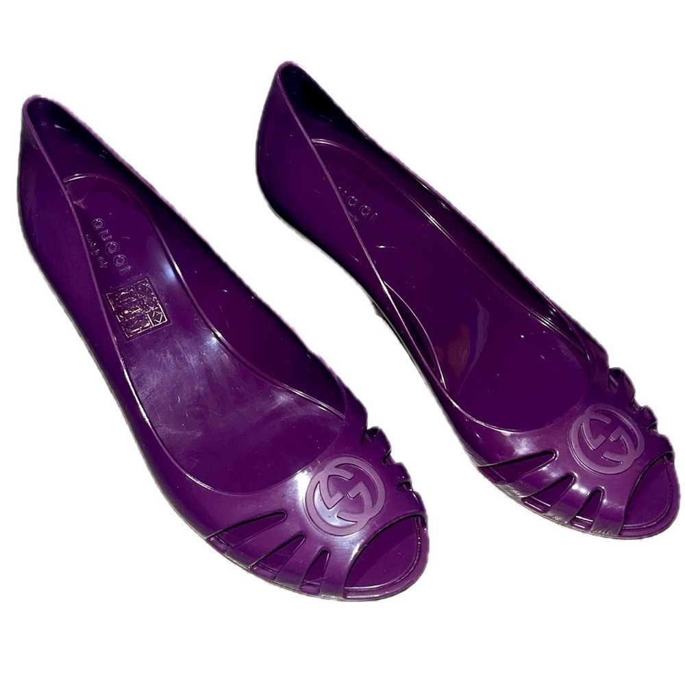 ๐ฎ NWOT Gucci Vintage Purple Rubber Marola Jelly Wedge Pumps Sz 37 - Picture 6 of 10
